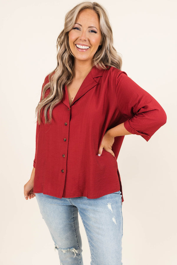 Chic Soul plus size clothing, dark plum button down top