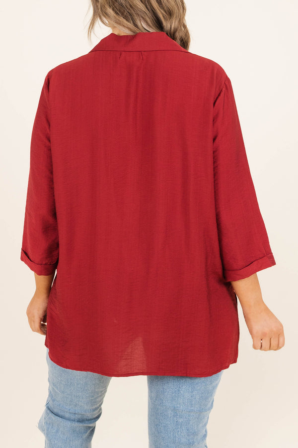 Chic Soul plus size clothing, dark plum button down top