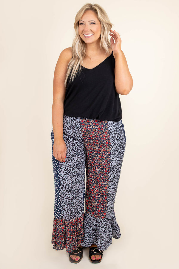 Chic Soul plus size clothing, blue and red floral pants