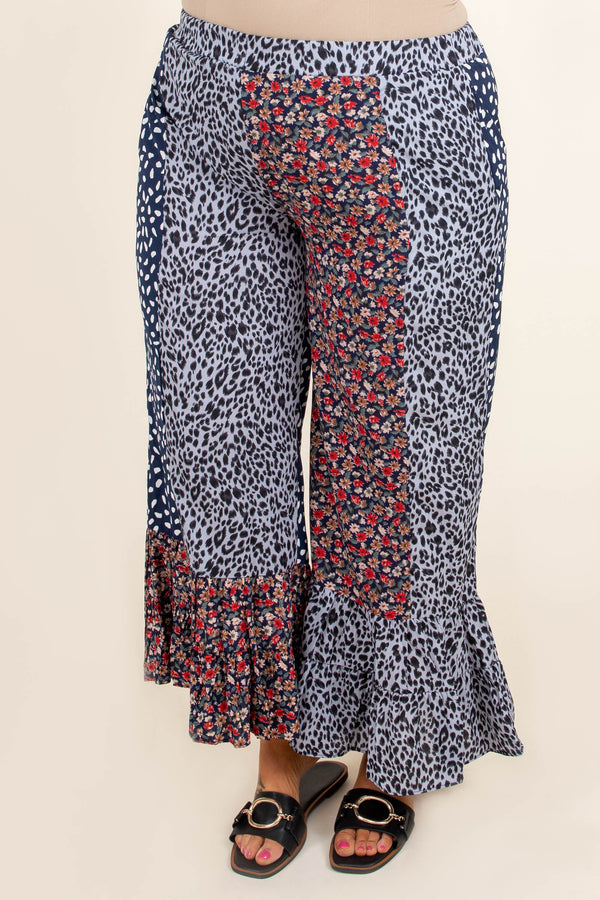 Chic Soul plus size clothing, blue and red floral pants