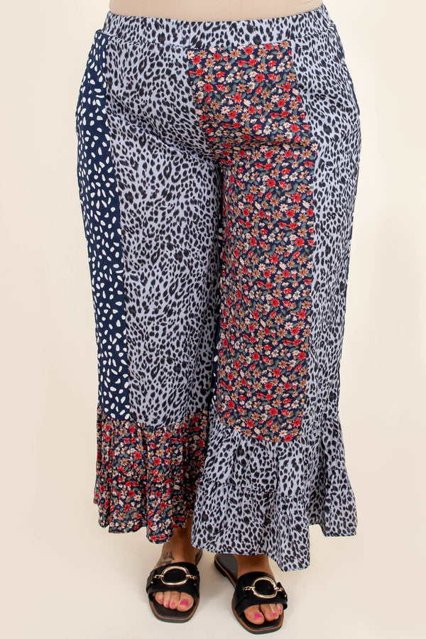 Chic Soul plus size clothing, blue and red floral pants