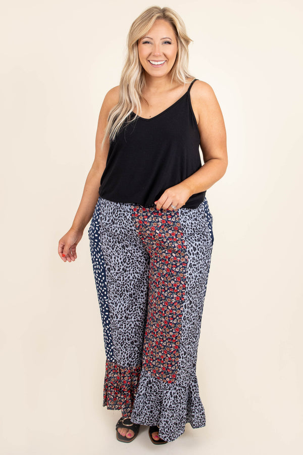 Chic Soul plus size clothing, blue and red floral pants