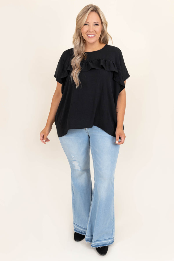 Chic Soul plus size clothing, light wash denim distressed flare jeans