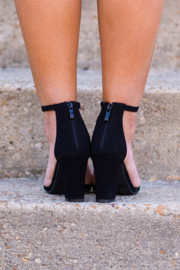 shoes, heels, black, straps, open toe, ankle strap, block heel