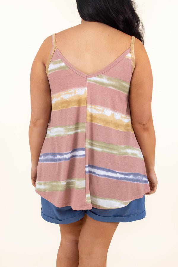 Chic Soul plus size clothing, rose tank with multicolor stripe pattern