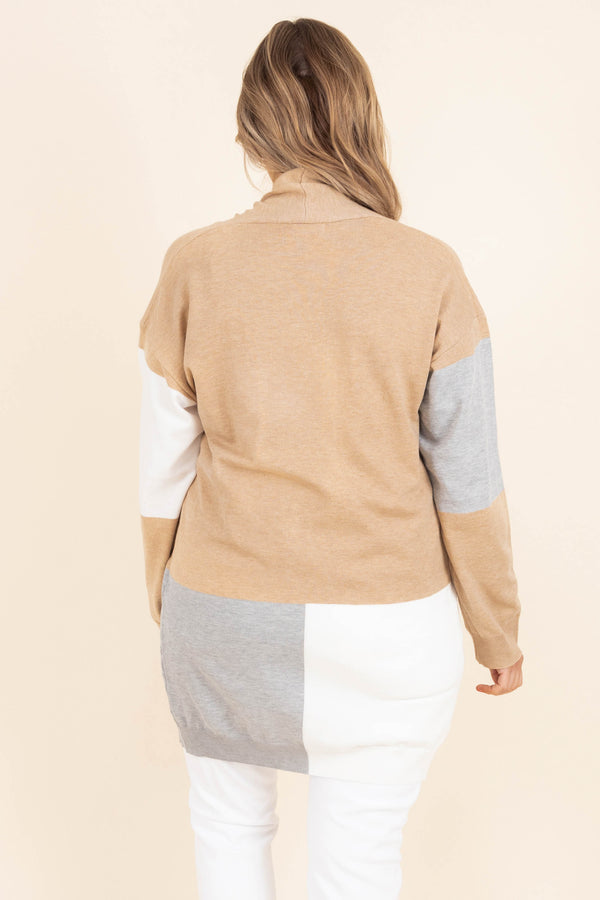 Chic Soul plus size clothing, oatmeal and gray color block design cardigan