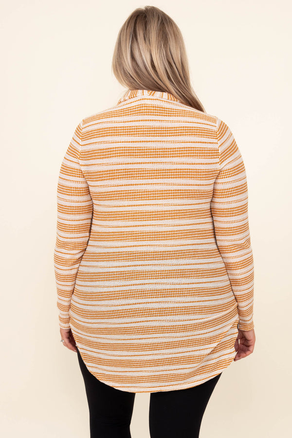 Chic Soul plus size clothing, mustard and white stripe hoodie