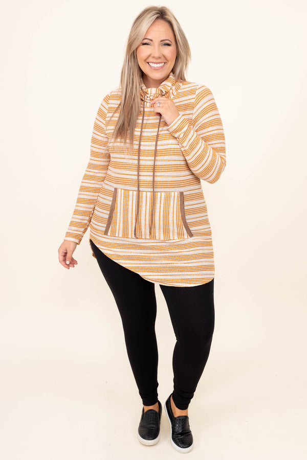 Chic Soul plus size clothing, mustard and white stripe hoodie