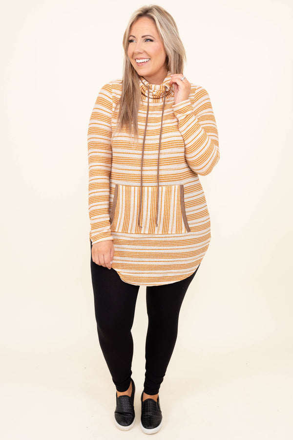 Chic Soul plus size clothing, mustard and white stripe hoodie