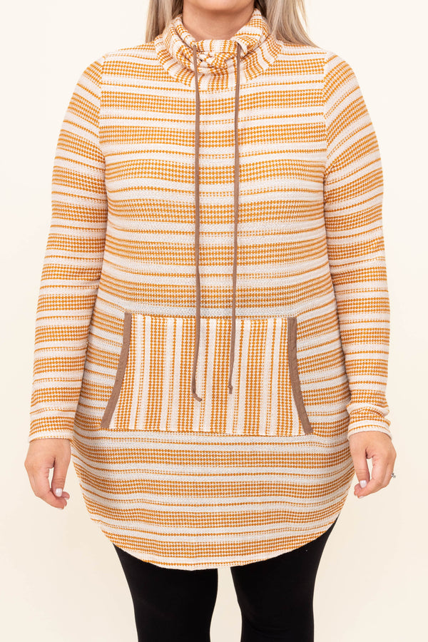 Chic Soul plus size clothing, mustard and white stripe hoodie