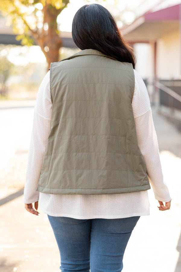 Chic Soul plus size clothing, olive puffer vest