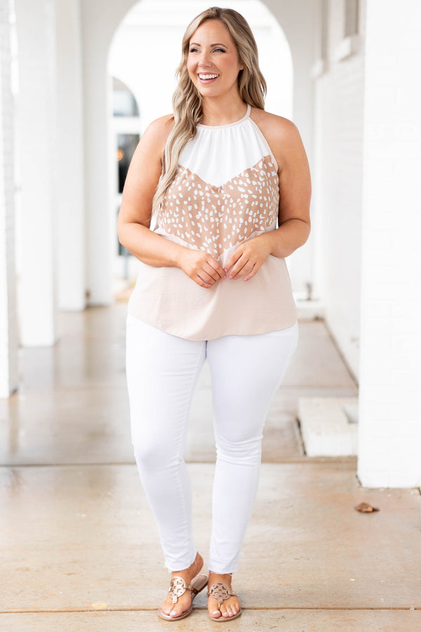 Chic Soul plus size clothing, halter top with multi color tan