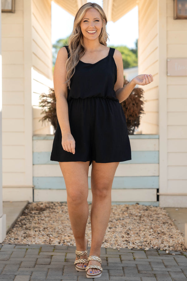 Chic Soul plus size clothing, black sleeveless romper