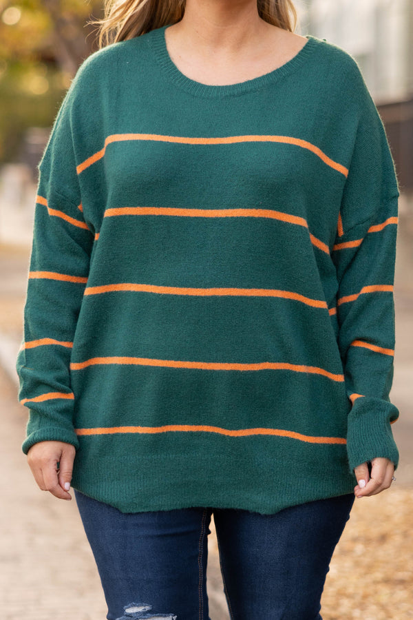 Chic Soul plus size clothing, olive and rust striped sweater