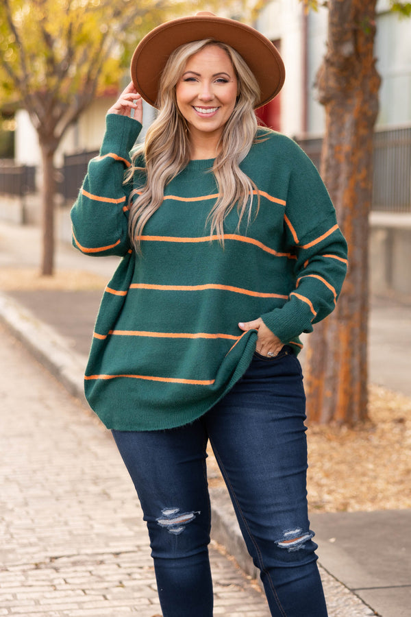 Chic Soul plus size clothing, olive and rust striped sweater