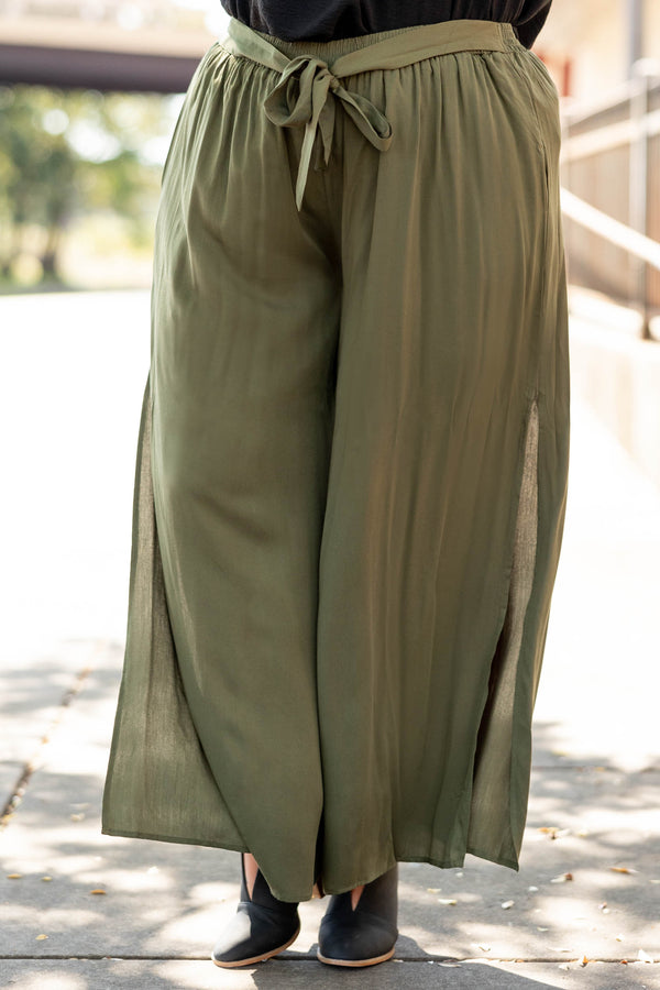 Chic Soul plus size clothing, olive solid flowy pants