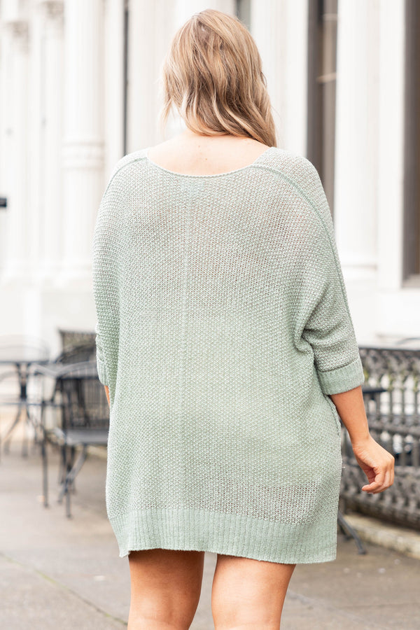 Chic Soul plus size clothing, light olive green knitted sweater top