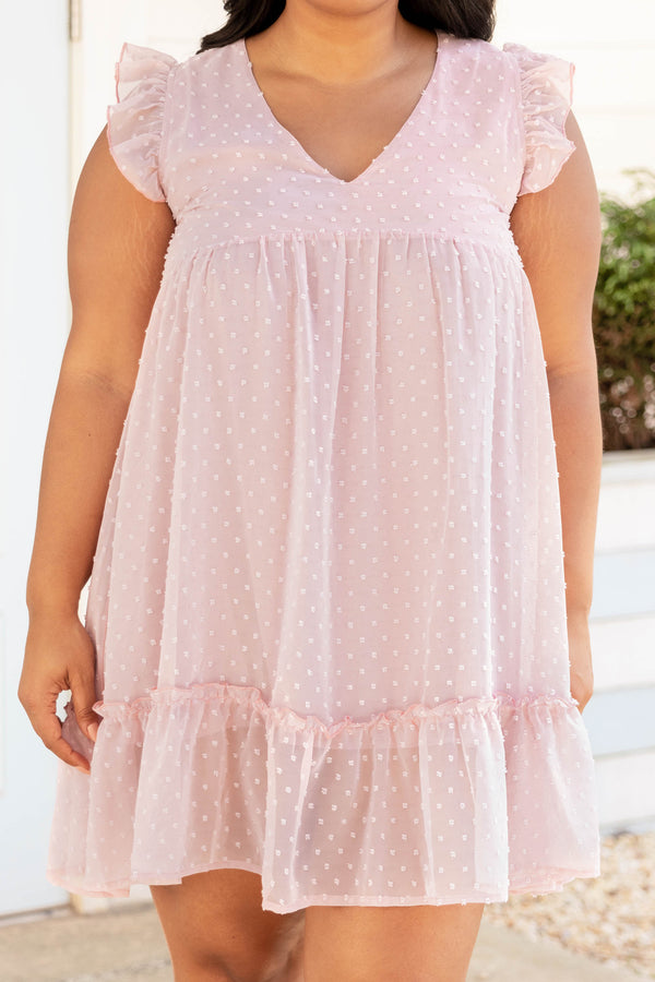 Chic Soul plus size clothing, mauve swiss dot style short flutter sleeve babydoll dress