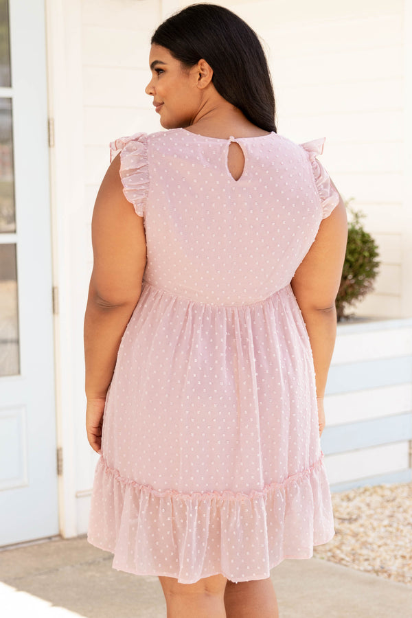 Chic Soul plus size clothing, mauve swiss dot style short flutter sleeve babydoll dress