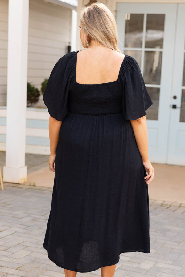 Chic Soul plus size clothing, black v neck bow short flutter sleeve casual maxi dress
