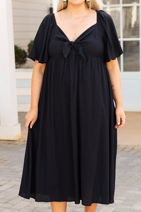 Chic Soul plus size clothing, black v neck bow short flutter sleeve casual maxi dress