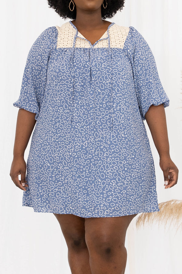 Chic Soul plus size clothing, creamy denim 3/4 length sleeve dress with 