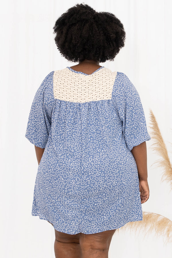 Chic Soul plus size clothing, creamy denim 3/4 length sleeve dress with 