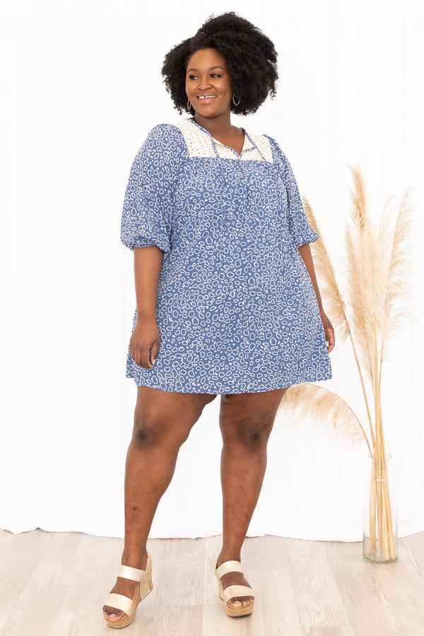 Chic Soul plus size clothing, creamy denim 3/4 length sleeve dress with 