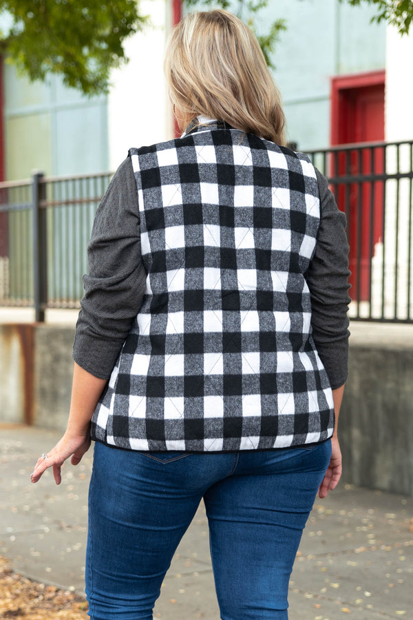 Chic Soul plus size clothing, black and ivroy flannel vest