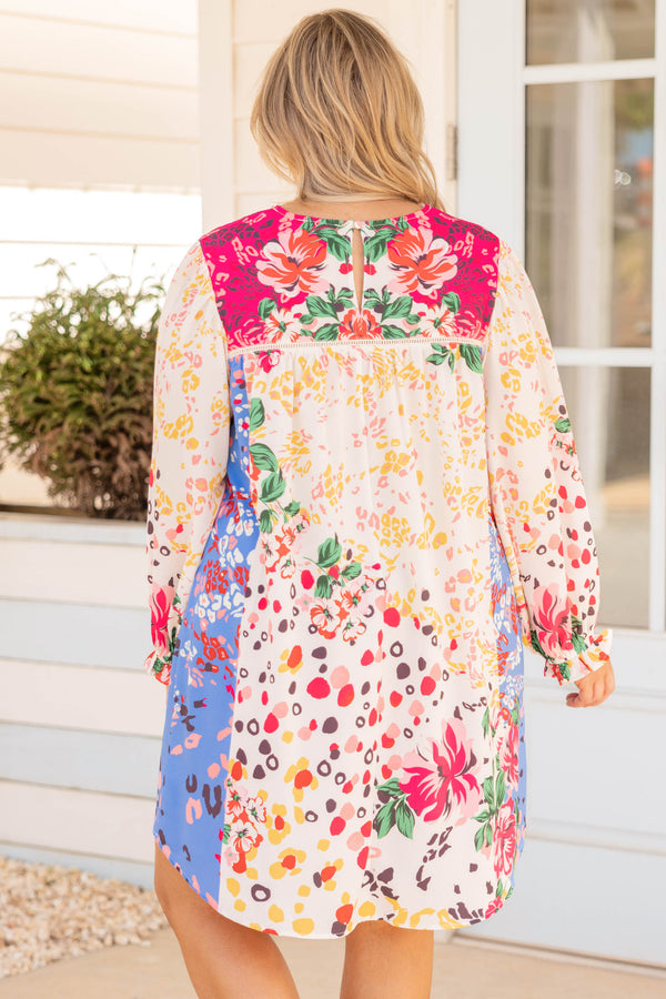 Chic Soul plus size clothing, multi colored multi patterned summertime long sleeve dress