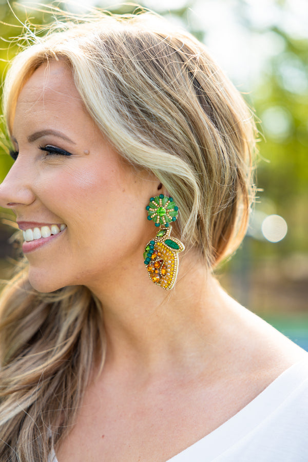 Chic Soul plus size clothing, lemon shaped beaded dangle earrings