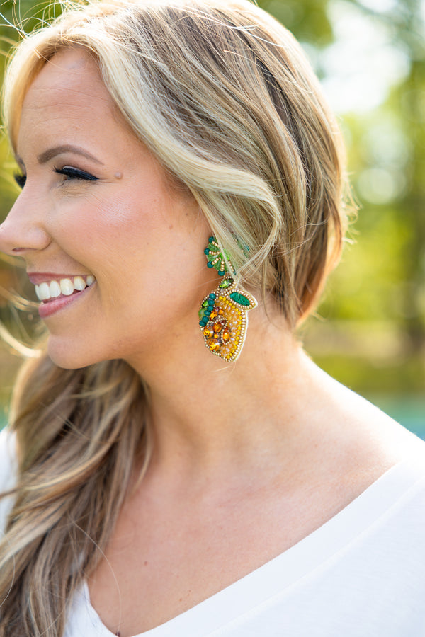 Chic Soul plus size clothing, lemon shaped beaded dangle earrings