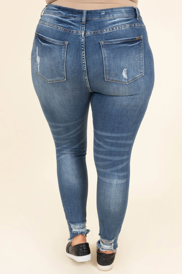 Chic Soul plus size clothing, medium wash distressed skinny jeans