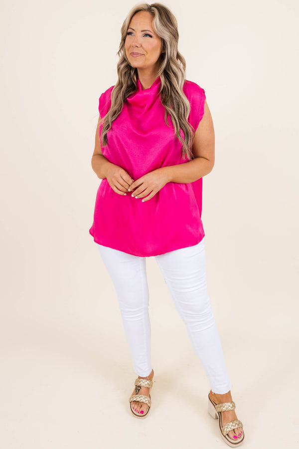Chic Soul plus size clothing, hot pink cowl neck blouse