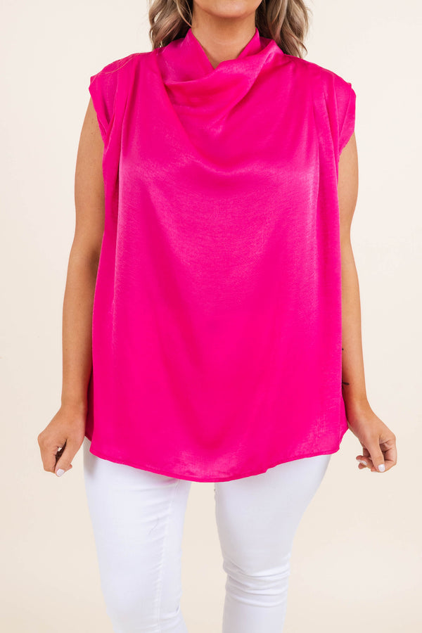 Chic Soul plus size clothing, hot pink cowl neck blouse