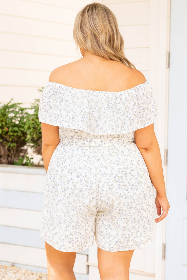 Chic Soul plus size clothing, white off the shoulder floral romper