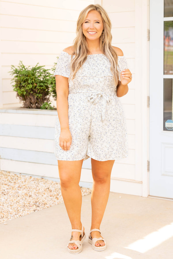 Chic Soul plus size clothing, white off the shoulder floral romper