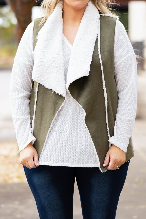 Chic Soul plus size clothing, olive and white vest