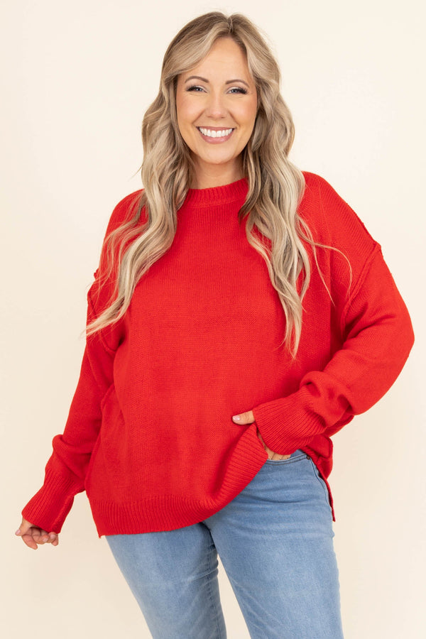 Chic Soul plus size clothing, red knit sweater 