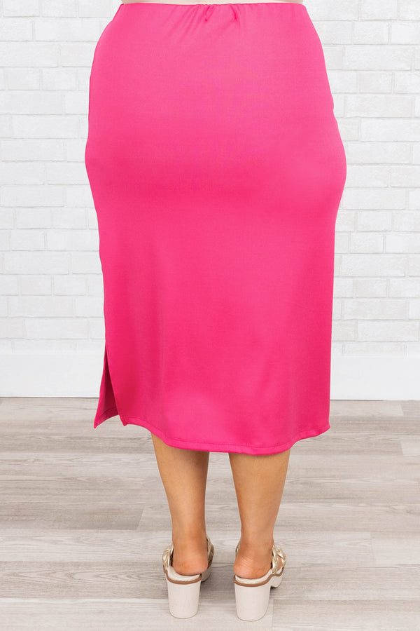 Chic Soul plus size clothing, fuschia midi skirt