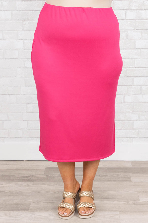 Chic Soul plus size clothing, fuschia midi skirt