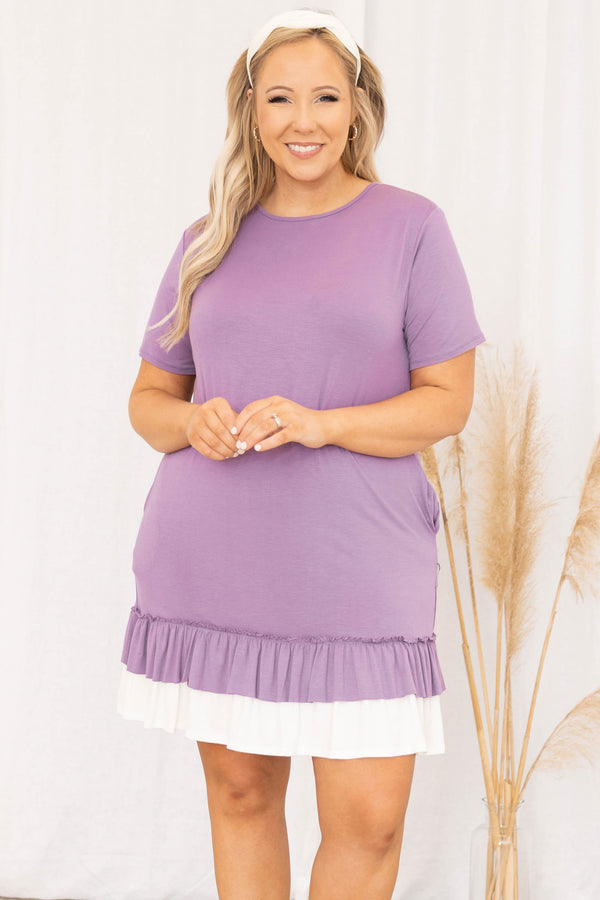 Chic Soul plus size clothing, solid purple short sleeve casual dress