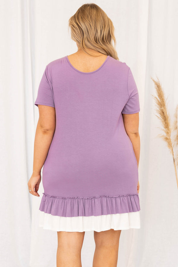 Chic Soul plus size clothing, solid purple short sleeve casual dress
