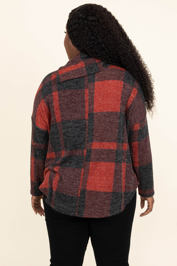 Chic Soul plus size clothing, red and black plaid sweater