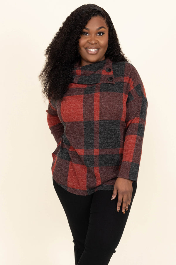 Chic Soul plus size clothing, red and black plaid sweater