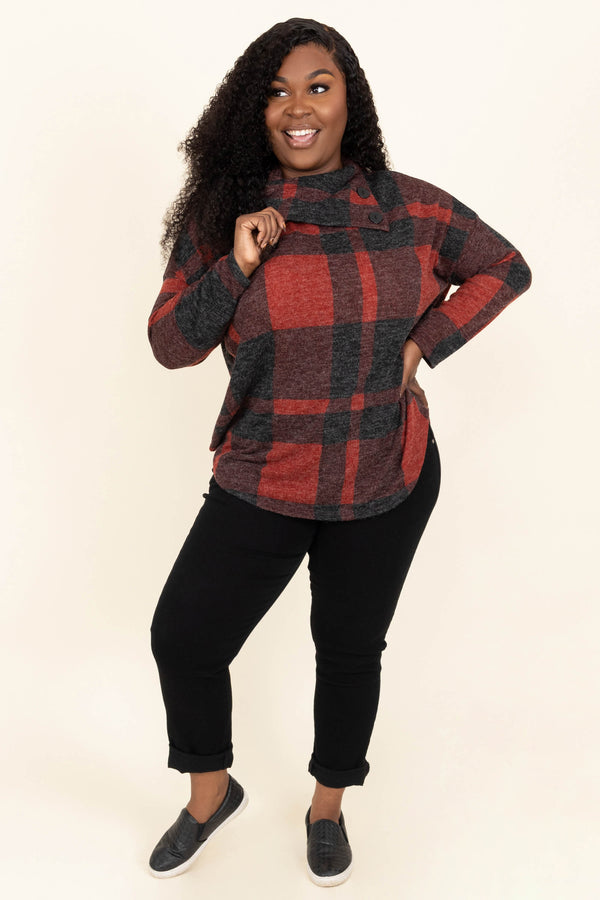 Chic Soul plus size clothing, red and black plaid sweater