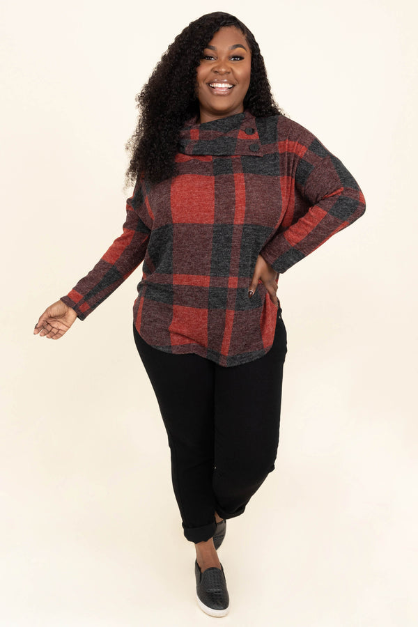 Chic Soul plus size clothing, red and black plaid sweater