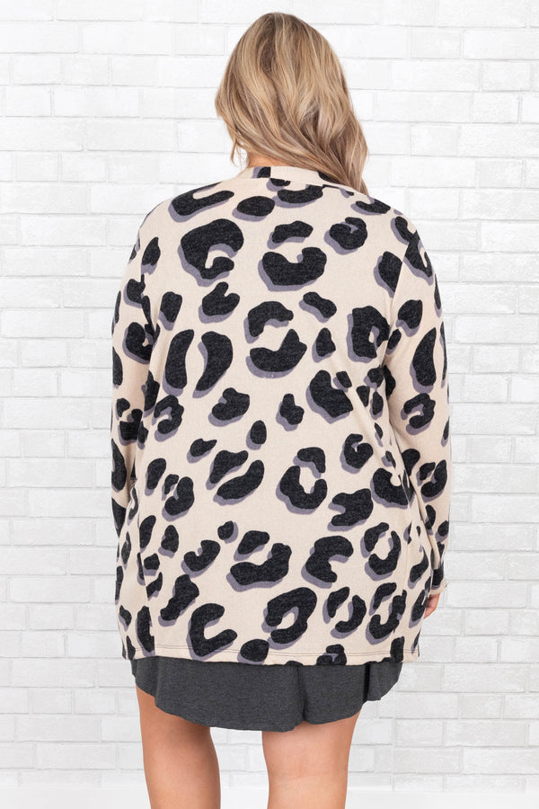 Chic Soul plus size clothing, taupe cheetah cardigan