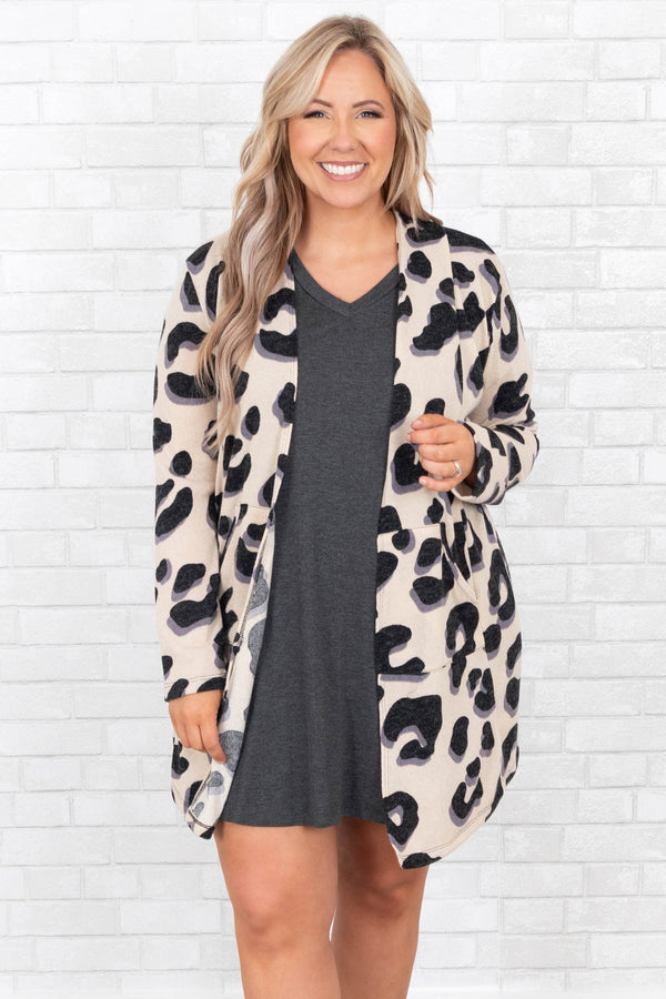 Chic Soul plus size clothing, taupe cheetah cardigan
